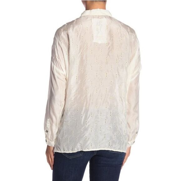 Johnny Was Eyelet Silk Long Sleeve Blouse - Picture 2 of 8